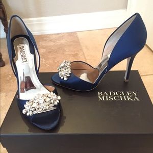Badgley Mischka Giana, Blue Satin & Crystal Heels